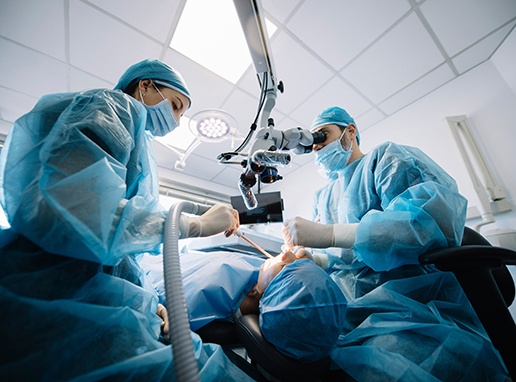 an oral surgeon placing dental implants in a patient’s mouth